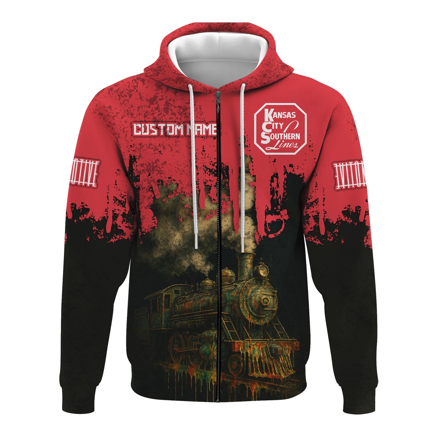 Railspirit Personalized Kansas City Southern Hoodie Vintage Train Art Style Zip Up Hoodie For Locomotive Fans