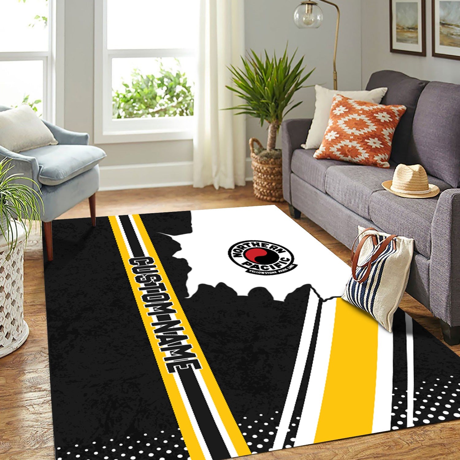 Railspirit Personalized Northern Pacific Railway Area Rug Vintage All Over Printed Rug