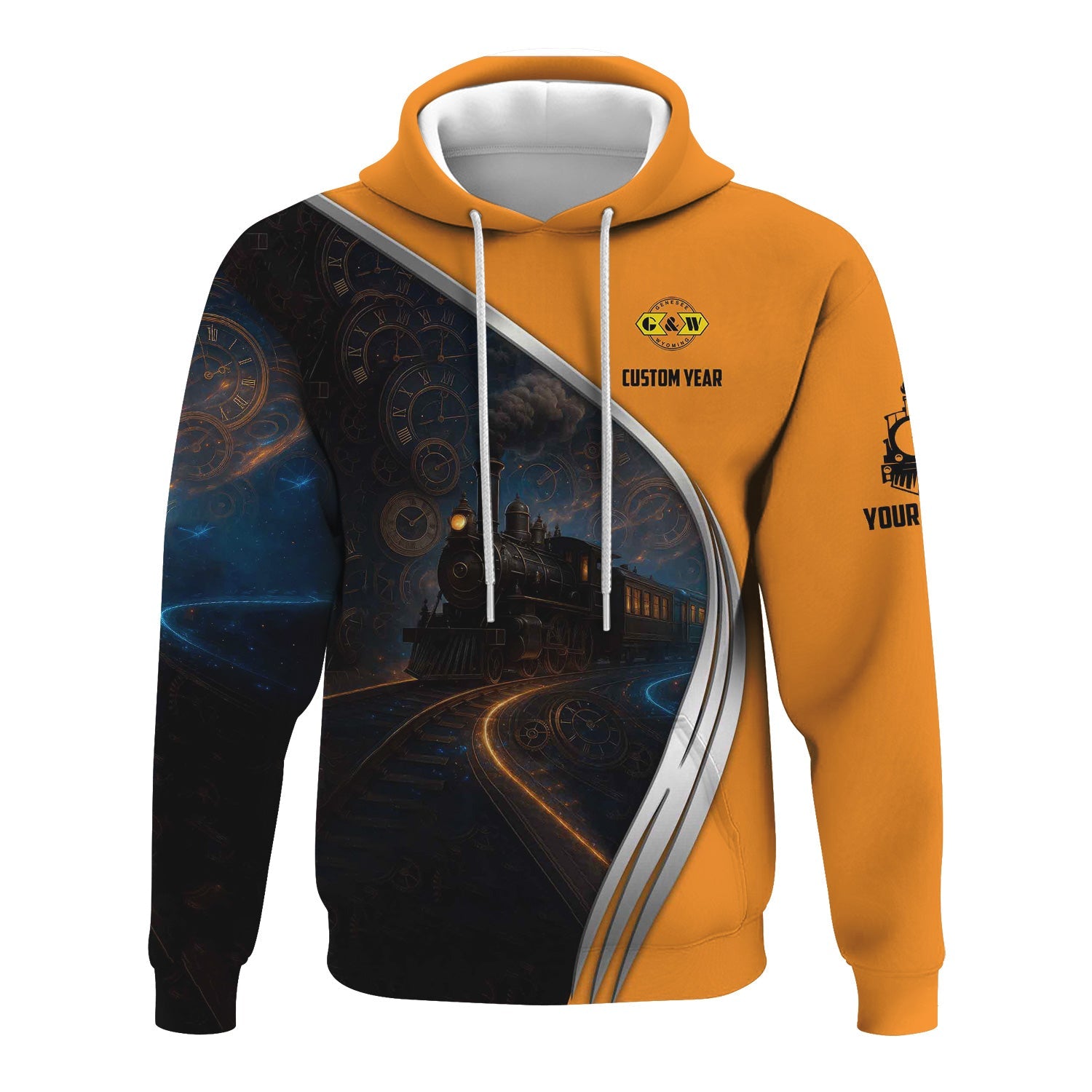 Railspirit Personalized Genesee & Wyoming Inc. Railroad Hoodie Steampunk Locomotive with Custom Year Train Zip Up Hoodie