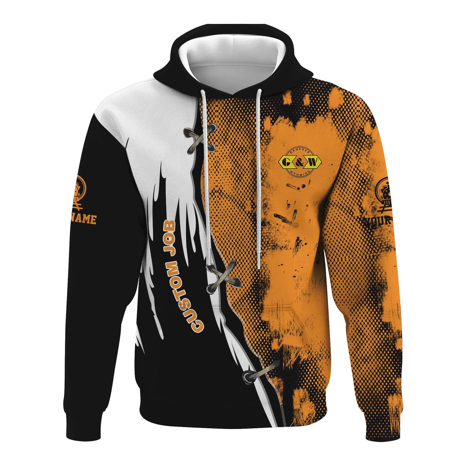 Railspirit Personalized Genesee & Wyoming Inc. Railroad Hoodie Retro Stitches Design with Custom Position Train Zip Up Hoodie