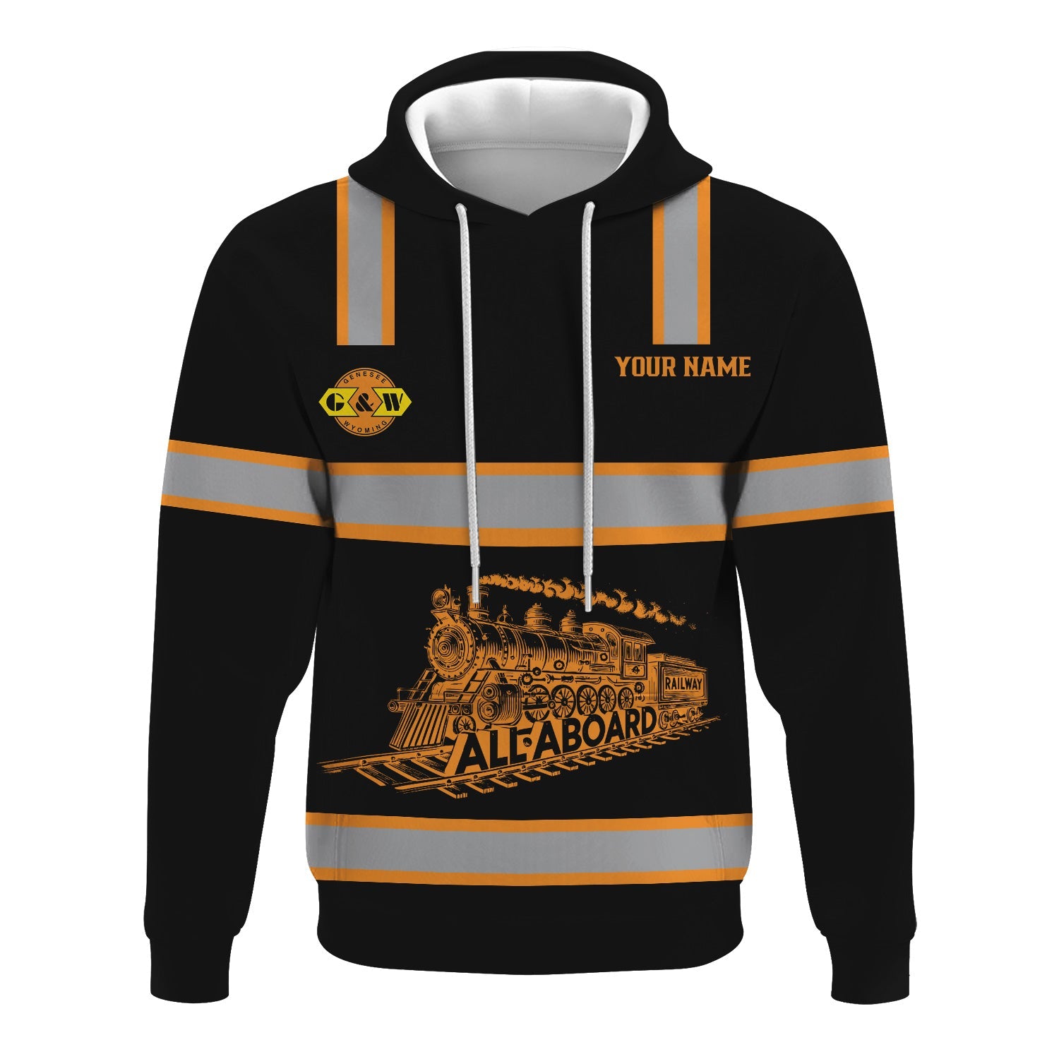 Railspirit Custom Name Genesee & Wyoming Inc. Railroad Hoodie Eat Train Sleep Repeat Printed Train Zip Hoodie