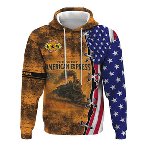 Railspirit Personalized Genesee & Wyoming Inc. Railroad Hoodie Retro American Express Train With USA Flag Zip Up Hoodie