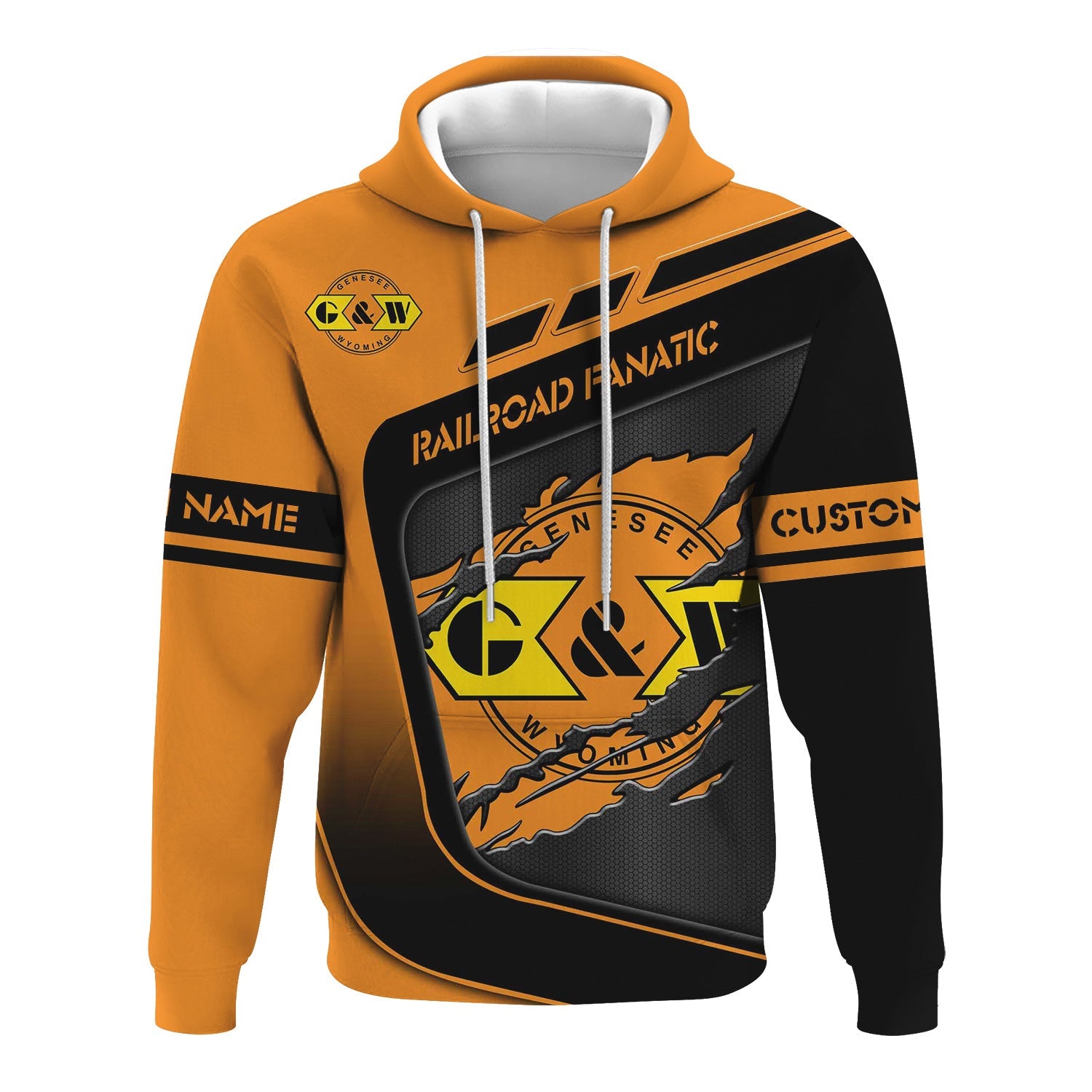 Railspirit Personalized Genesee & Wyoming Inc. Railroad Hoodie Ripped Texture Style Train Zip Up Hoodie For Railroad Fanatic