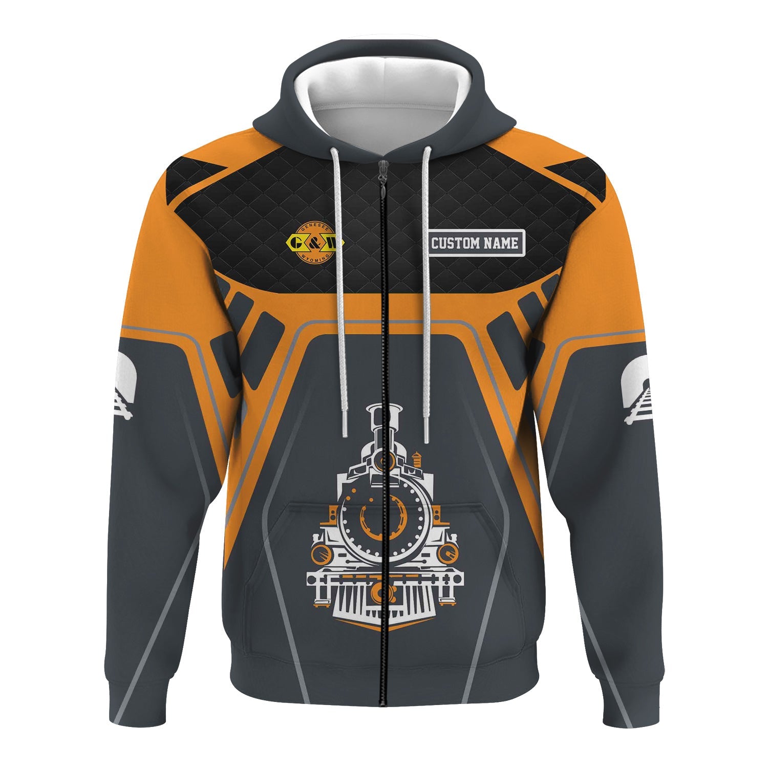 Railspirit Personalized Genesee & Wyoming Inc. Railroad Hoodie Steam Locomotive Engine Graphic Train Zip Up Hoodie All Over Print
