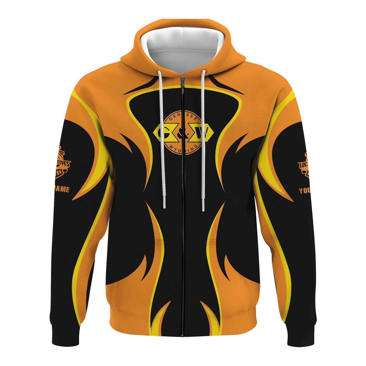 Railspirit Personalized Genesee & Wyoming Inc. Railroad Hoodie Distinctive Flame Style Zip Up Hoodie For Steam Engine Addict