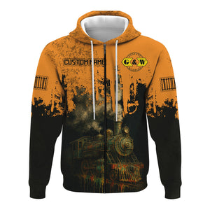 Railspirit Personalized Genesee & Wyoming Inc. Railroad Hoodie Vintage Train Art Style Zip Up Hoodie For Locomotive Fans