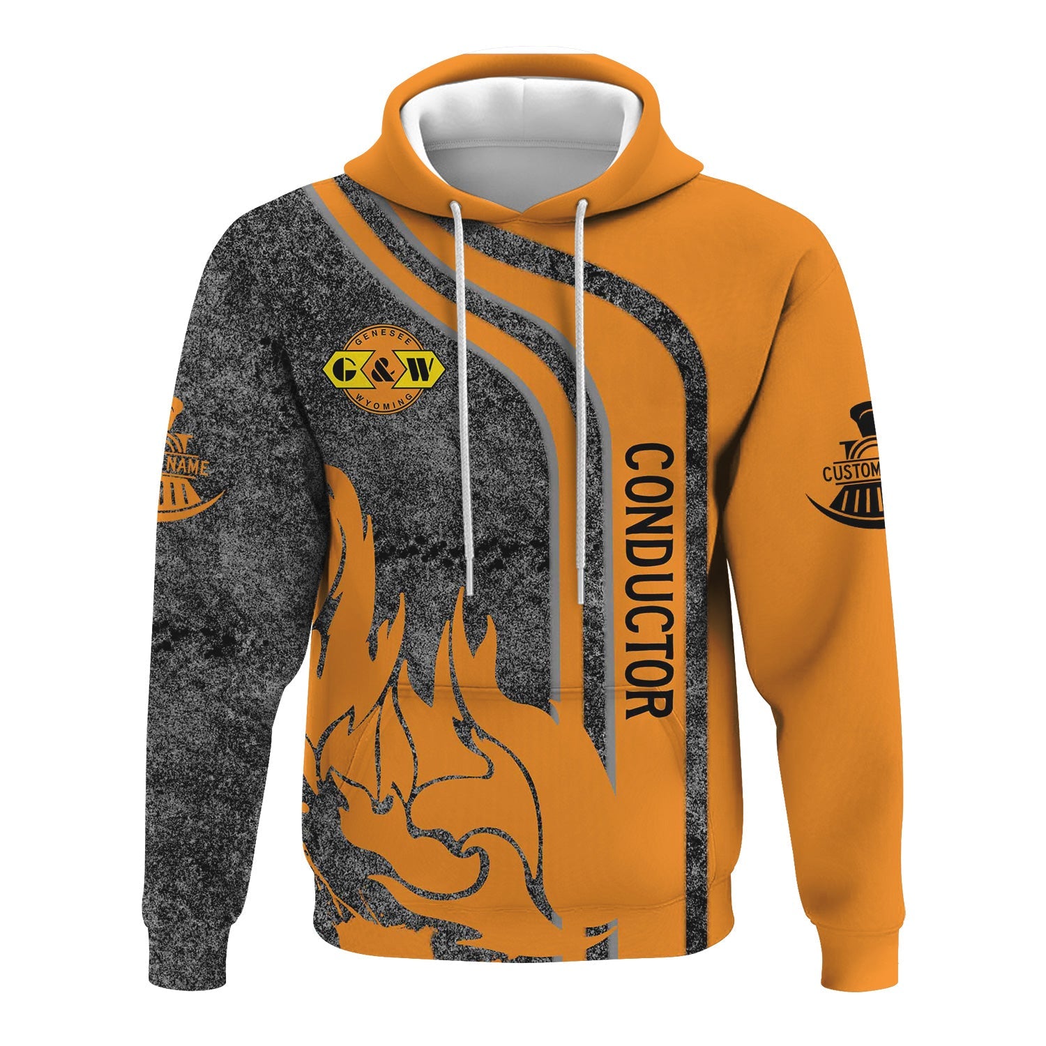 Railspirit Personalized Genesee & Wyoming Inc. Railroad Hoodie Flame Design with Custom Job Position Train Zip Up Hoodie