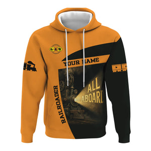Railspirit Personalized Genesee & Wyoming Inc. Railroad Hoodie All Aboard Steam Train Movie Projector Style Zip Up Hoodie