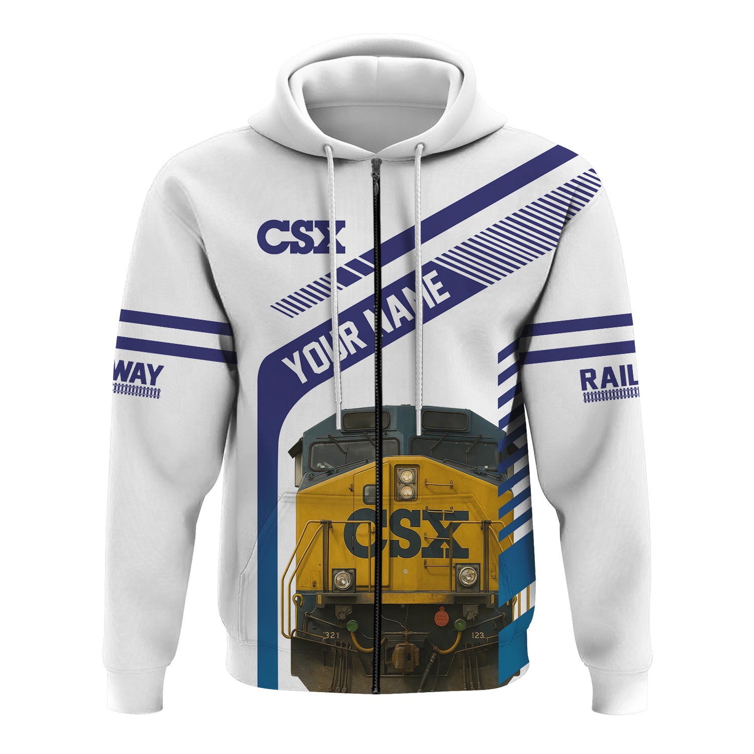 Railspirit Personalized CSX Transportation Railroad Hoodie CSX Engine Graphic Zip Up Hoodie