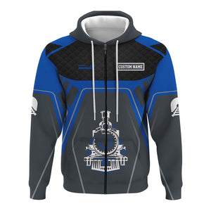 Railspirit Personalized Conrail Railroad Hoodie Steam Locomotive Engine Graphic Train Zip Up Hoodie All Over Print
