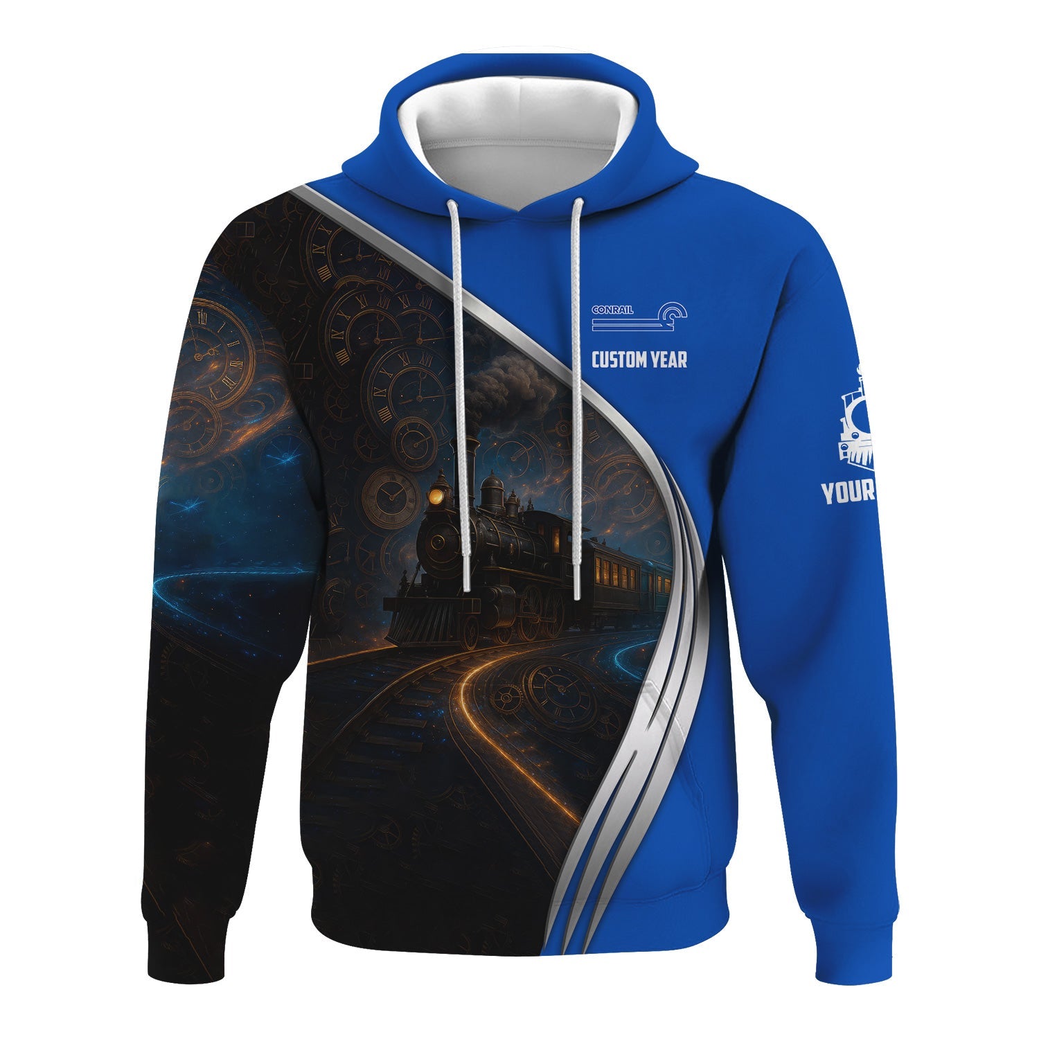 Railspirit Personalized Conrail Railroad Hoodie Steampunk Locomotive with Custom Year Train Zip Up Hoodie
