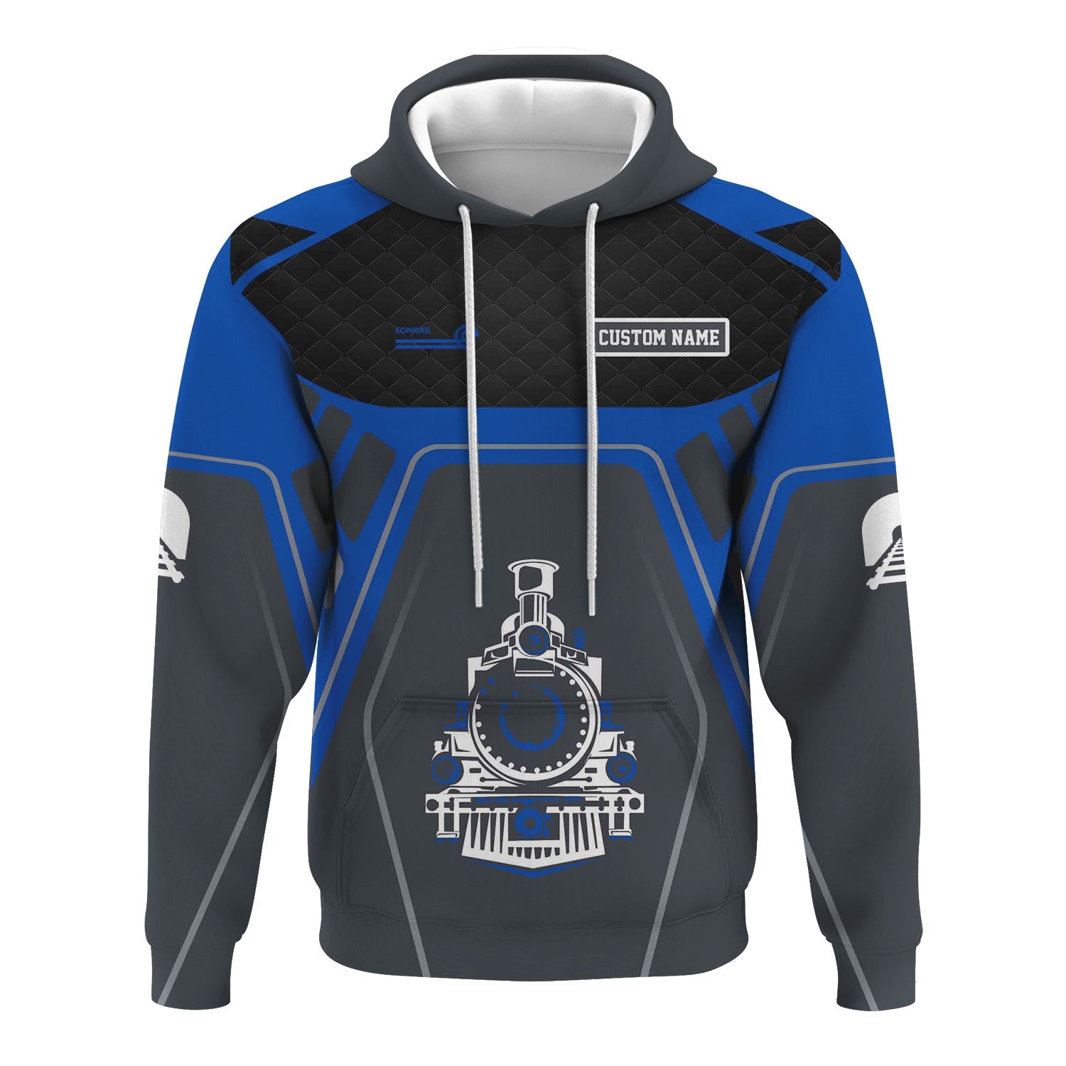 Railspirit Personalized Conrail Railroad Hoodie Steam Locomotive Engine Graphic Train Zip Up Hoodie All Over Print