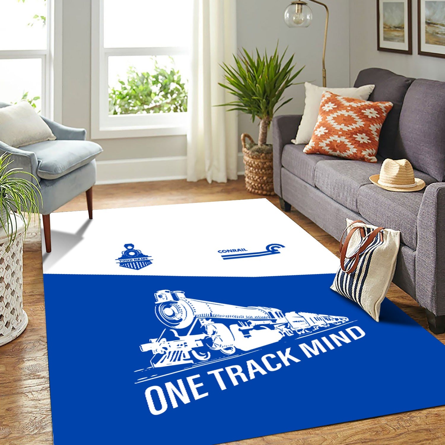 Railspirit Personalized Conrail Railroad Area Rug One Track Mind Train Rug Gift Idea For Train Lover