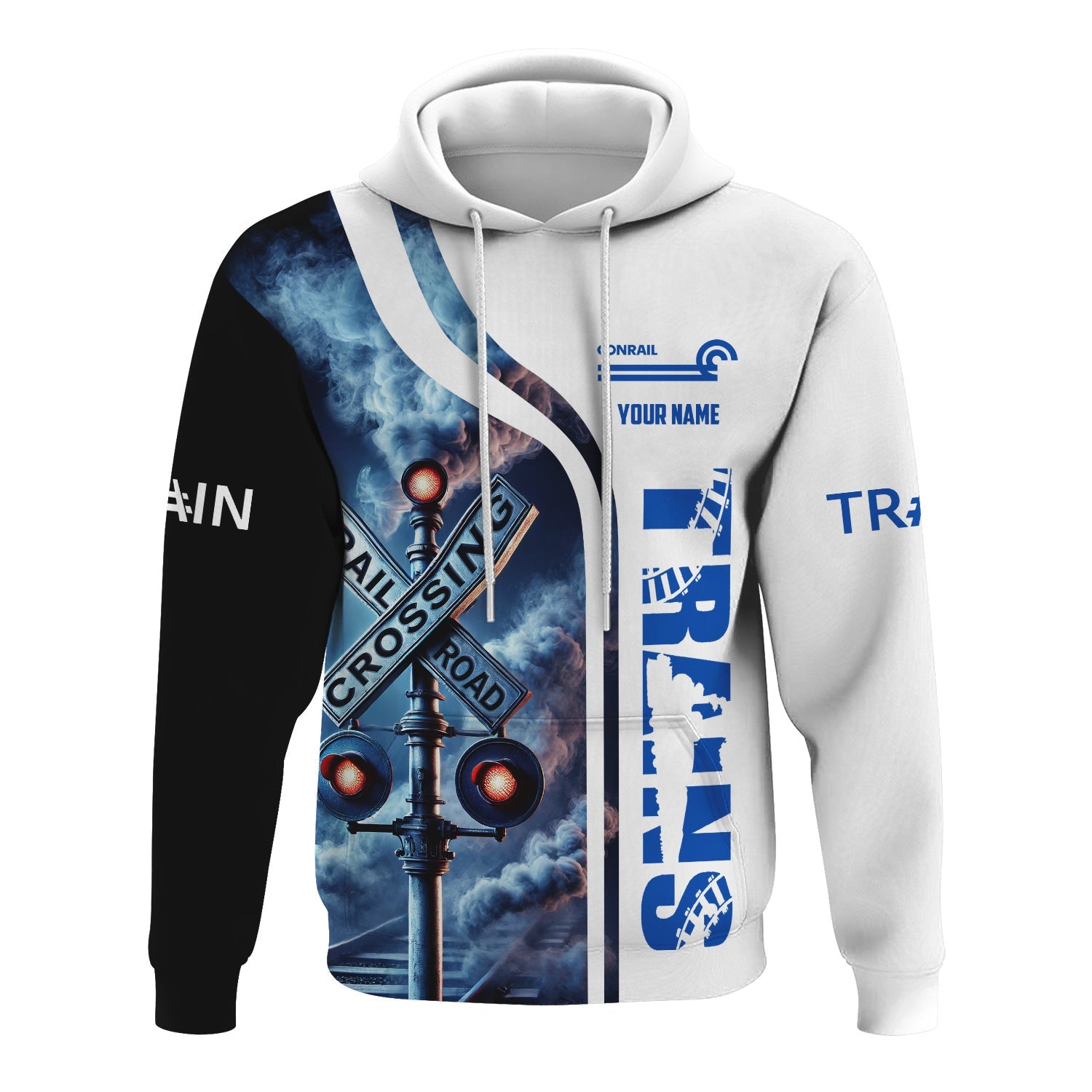 Railspirit Custom Name Conrail Railroad Hoodie Railroad Crossing Sign Printed Zip Hoodie