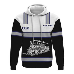 Railspirit Custom Name CSX Transportation Railroad Hoodie Eat Train Sleep Repeat Printed Train Zip Hoodie