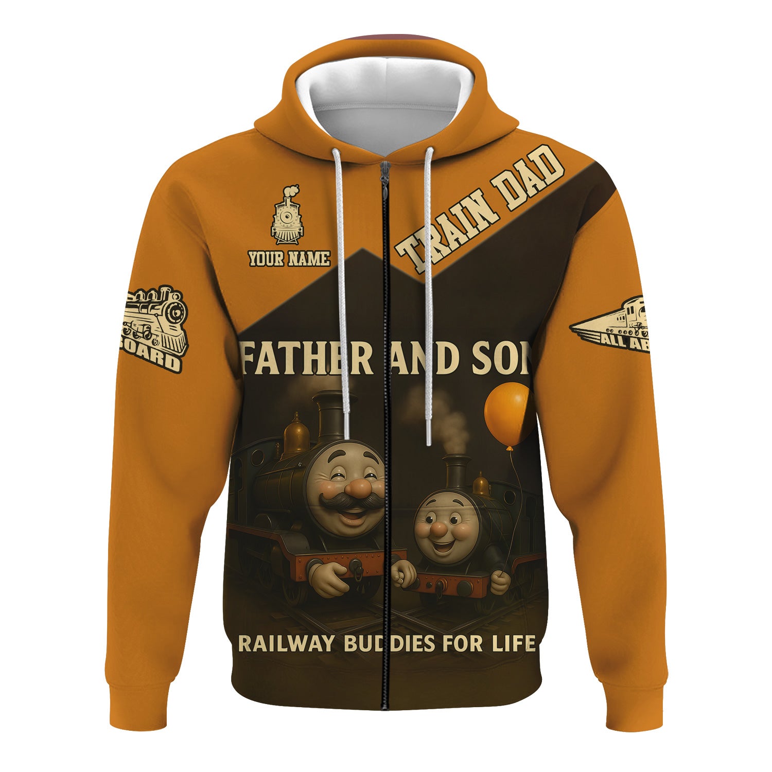 Railspirit Personalized Hoodie Father And Son Railway Buddies For Life Zip Up Hoodie Gift Idea For Train Lover