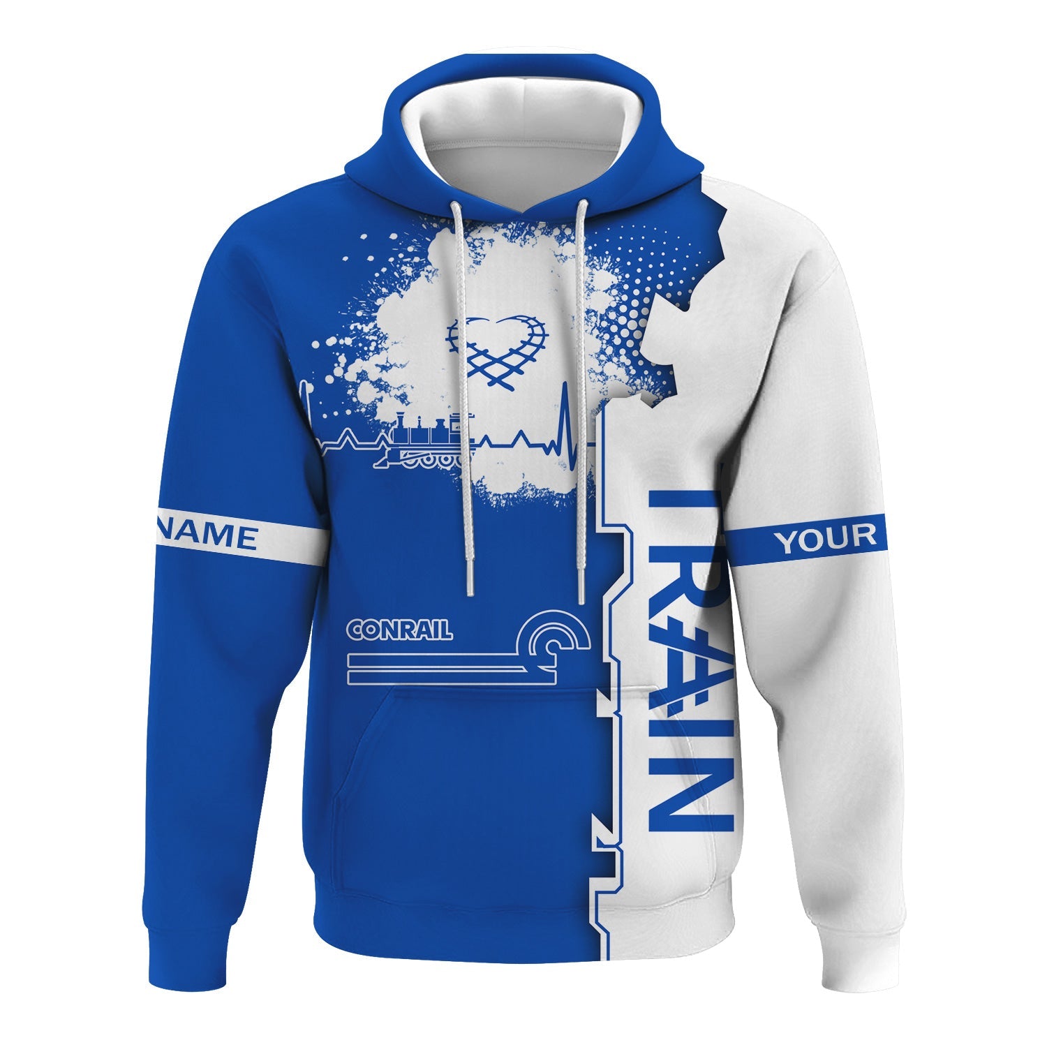 Railspirit Personalized Conrail Railroad Hoodie Engine Heartbeat and Track Love Style Zip Up Hoodie Gift Idea For Train Lovers