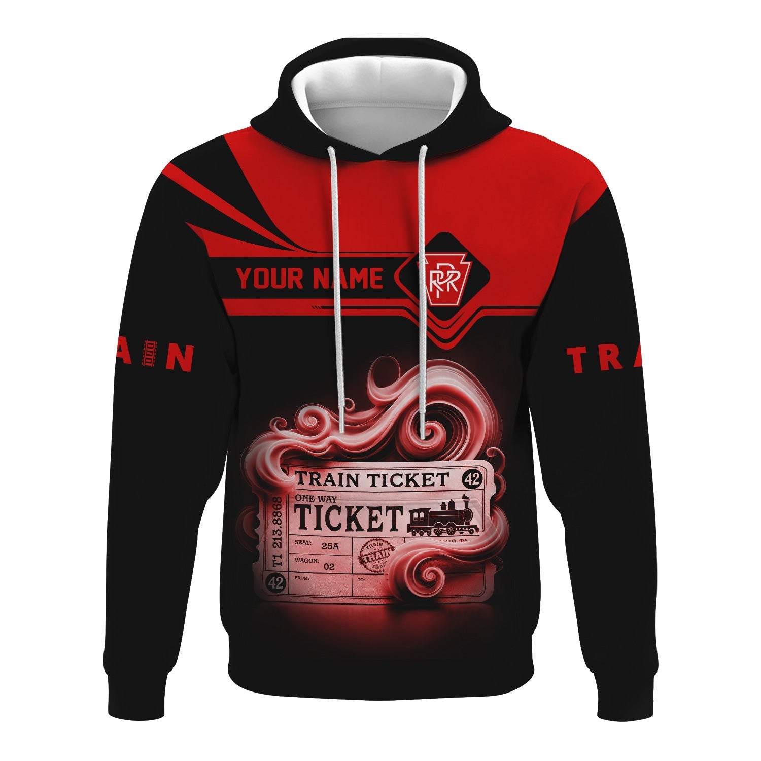 Railspirit Custom Name Pennsylvania Railroad Hoodie American Train Ticket Printed Zip Hoodie