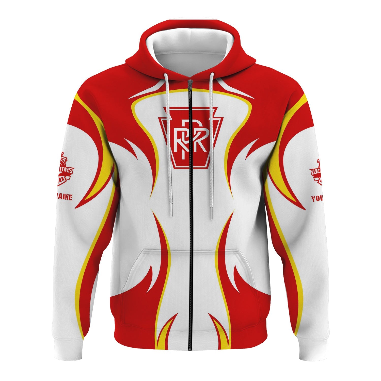 Railspirit Personalized Pennsylvania Railroad Hoodie Distinctive Flame Style Zip Up Hoodie For Steam Engine Addict