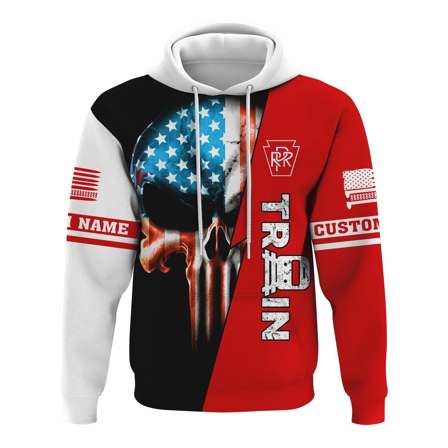 Railspirit Personalized Pennsylvania Railroad Hoodie Train Skull American Flag Zip Up Hoodie All Over Print