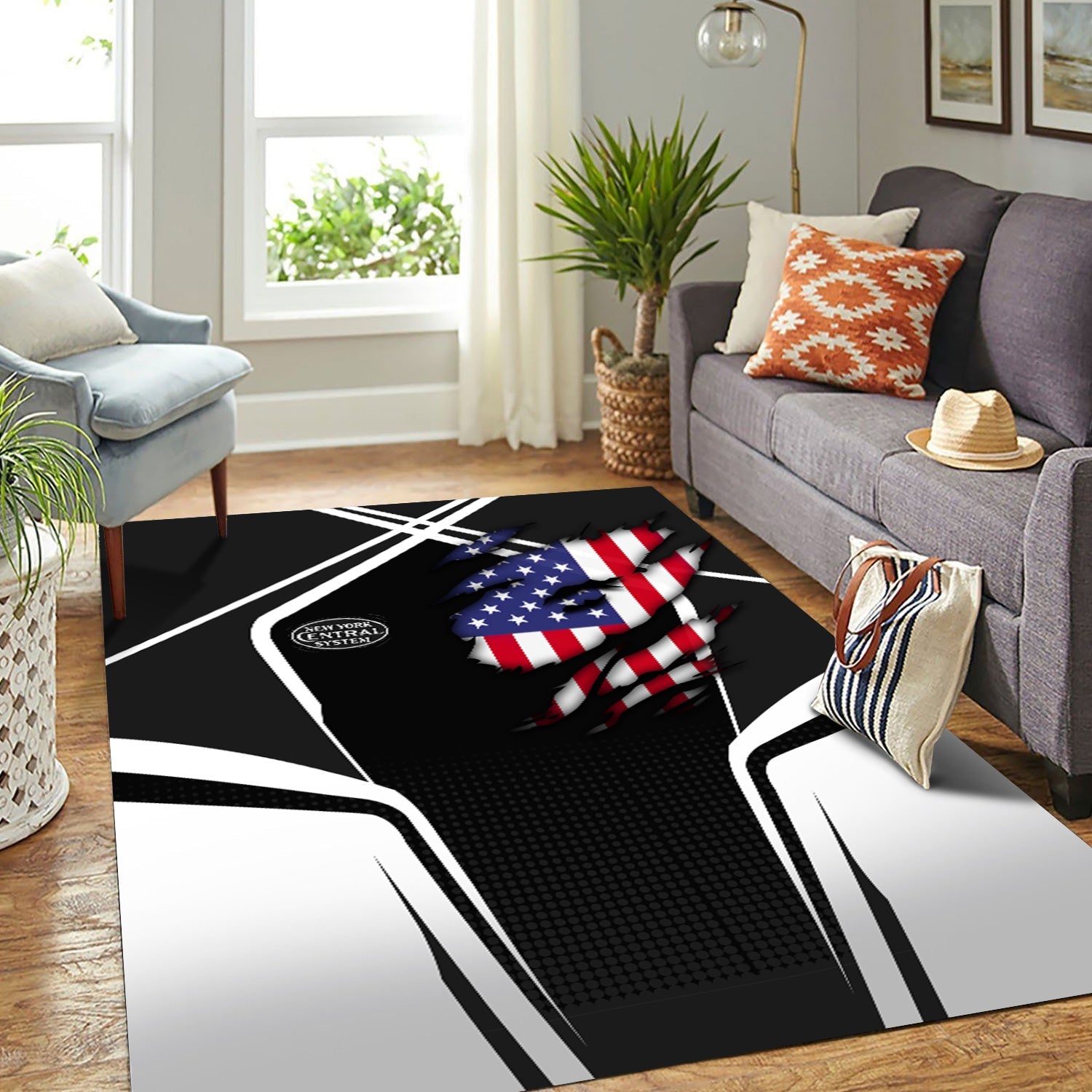 Railspirit Personalized New York Central Railroad Area Rug American Eagle Vintage Train Rug