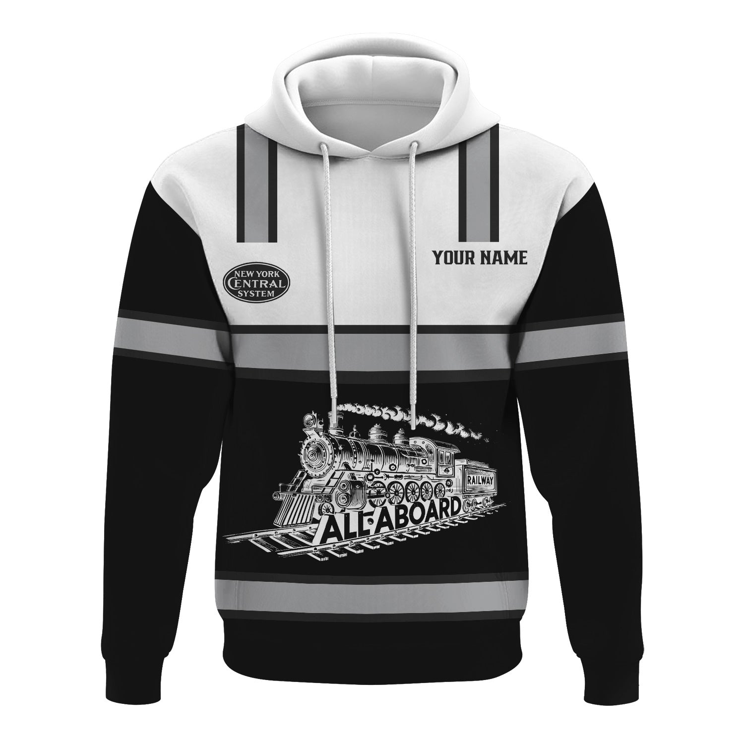Railspirit Custom Name New York Central Railroad Hoodie Eat Train Sleep Repeat Printed Train Zip Hoodie