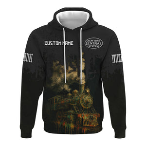 Railspirit Personalized New York Central Railroad Hoodie Vintage Train Art Style Zip Up Hoodie For Locomotive Fans