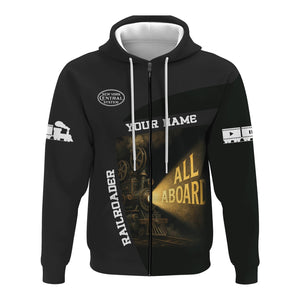 Railspirit Personalized New York Central Railroad Hoodie All Aboard Steam Train Movie Projector Style Zip Up Hoodie