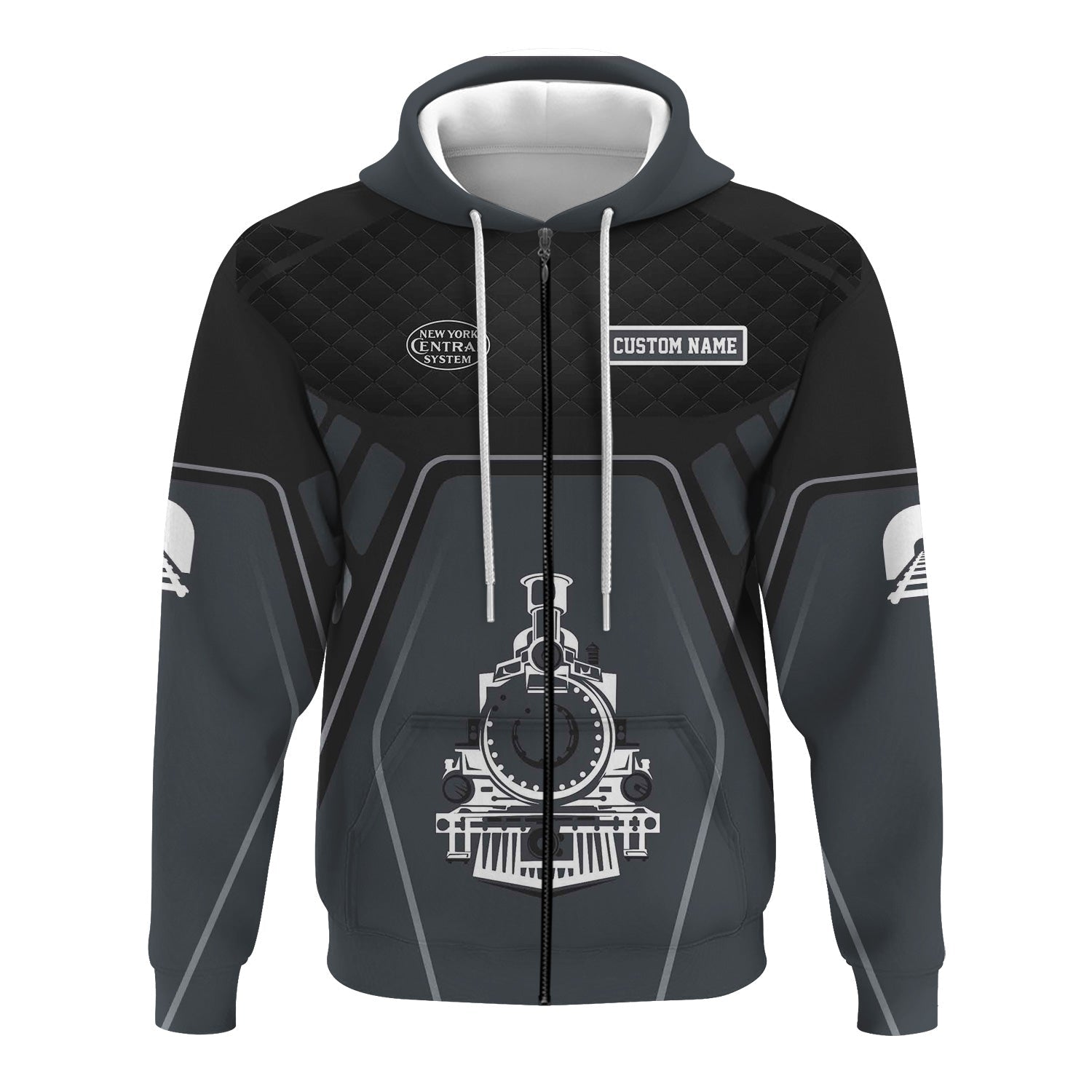 Railspirit Personalized New York Central Railroad Hoodie Steam Locomotive Engine Graphic Train Zip Up Hoodie All Over Print