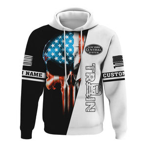 Railspirit Personalized New York Central Railroad Hoodie Train Skull American Flag Zip Up Hoodie All Over Print
