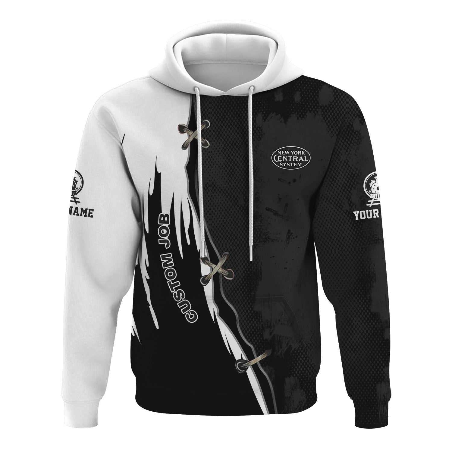 Railspirit Personalized New York Central Railroad Hoodie Retro Stitches Design with Custom Position Train Zip Up Hoodie