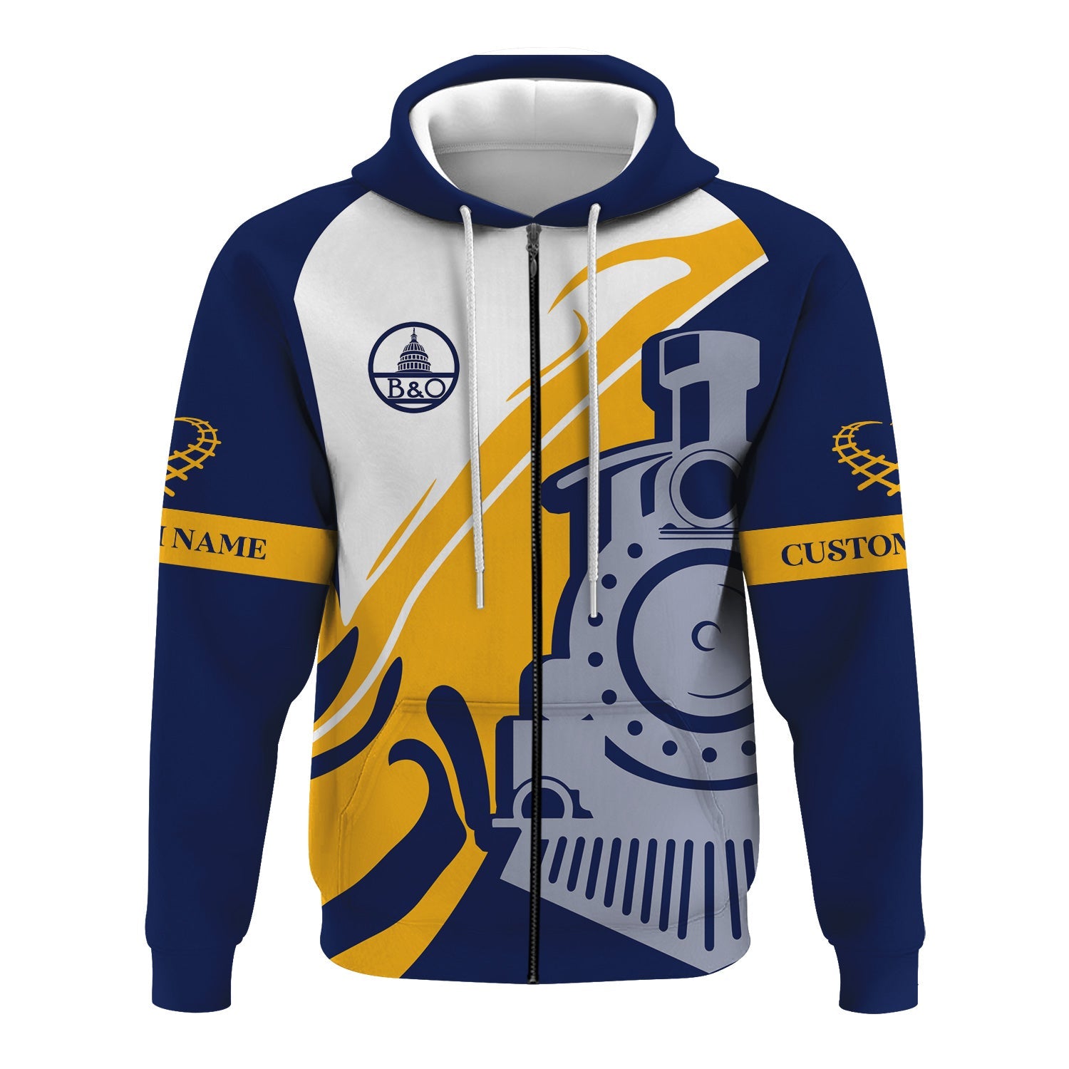 Railspirit Personalized Baltimore and Ohio Railroad Hoodie Flame-Inspired Style B&O Zip Up Hoodie Gift Idea For Train Lovers