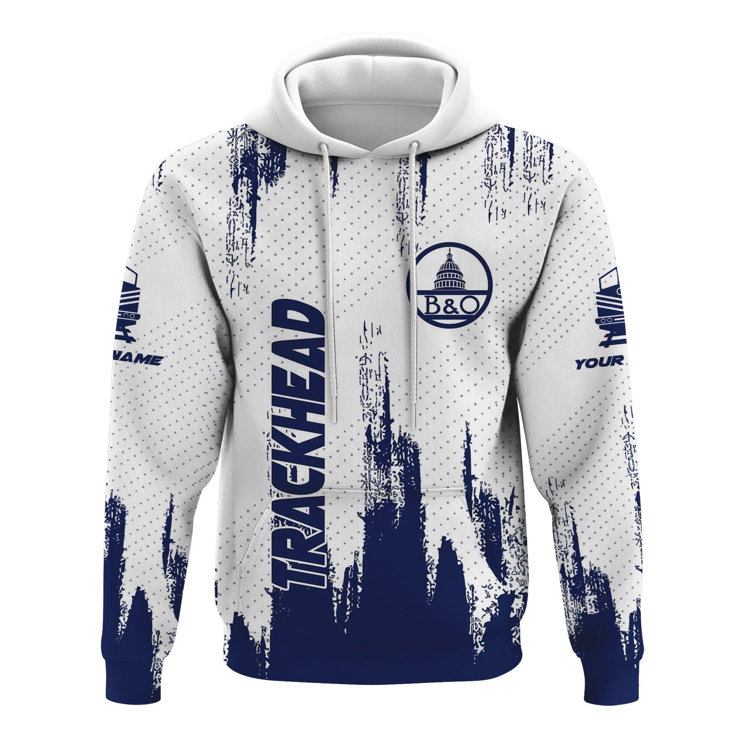 Railspirit Personalized Baltimore and Ohio Railroad Hoodie Paint Impact Design B&O Train Zip Up Hoodie for Trackhead