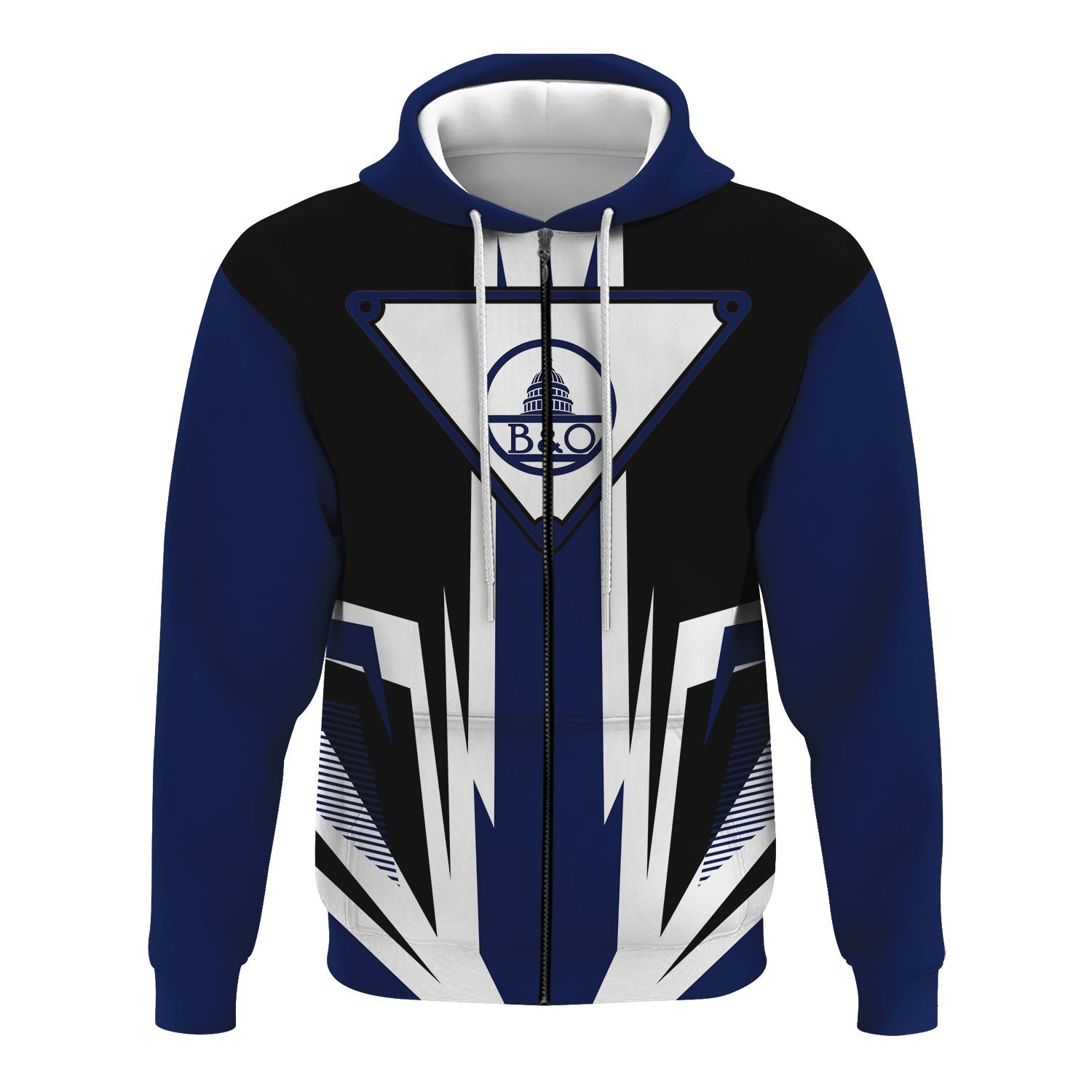 Railspirit Baltimore and Ohio Railroad Hoodie Bold Graphic Style B&O All Over Printed Zip Up Hoodie