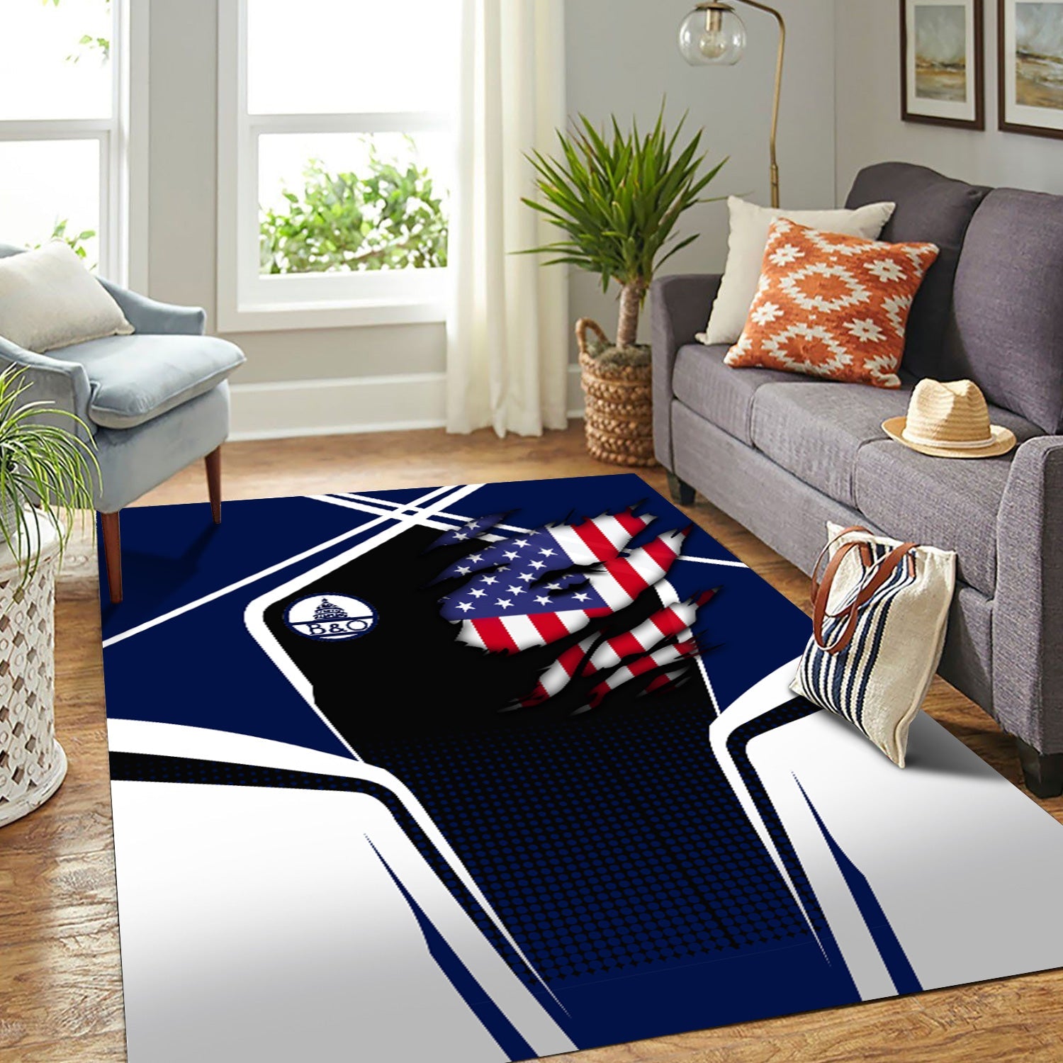 Railspirit Personalized Baltimore and Ohio Railroad Area Rug American Eagle Vintage Train B&O Rug