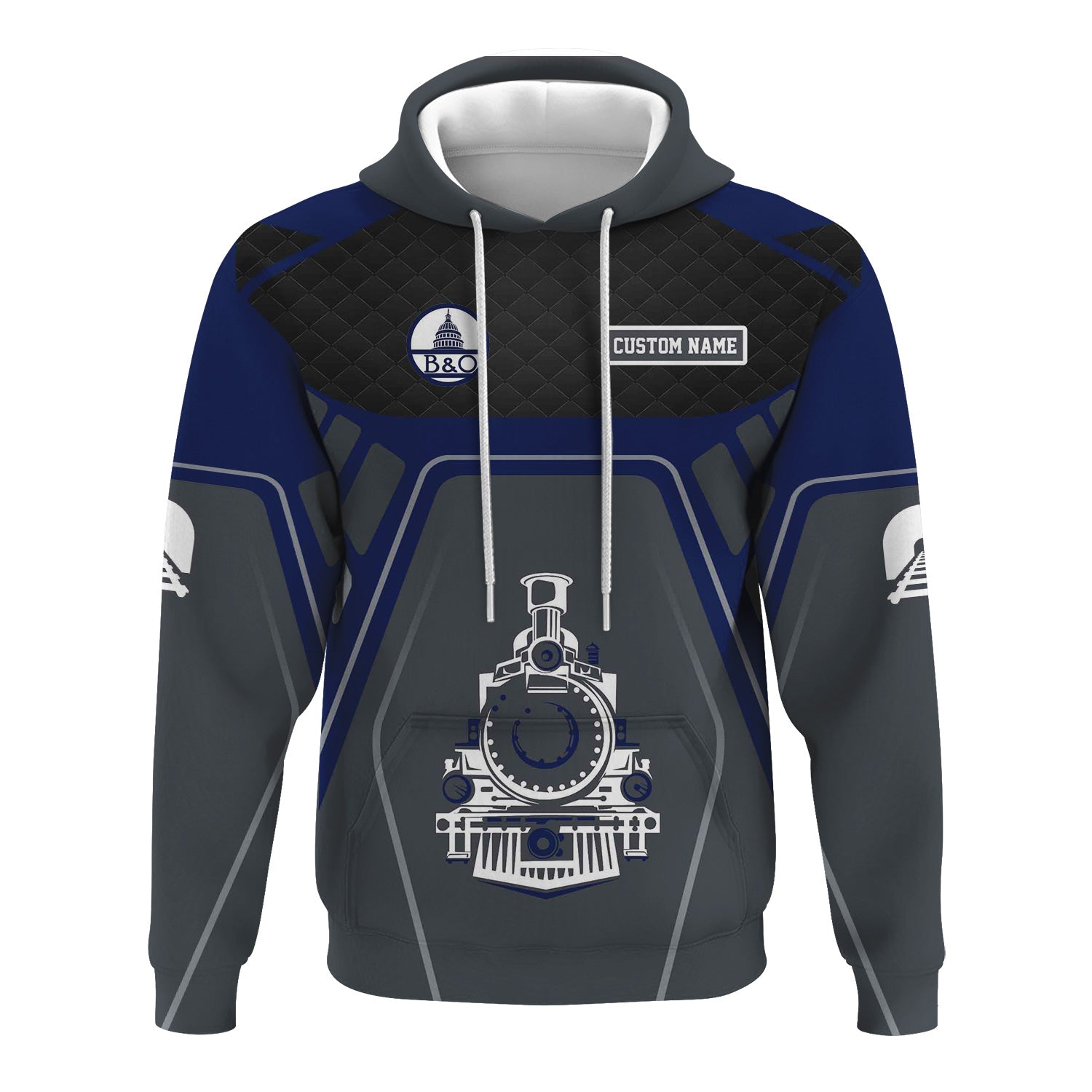 Railspirit Personalized Baltimore and Ohio Railroad Hoodie Steam Locomotive Engine Graphic B&O Train Zip Up Hoodie All Over Print