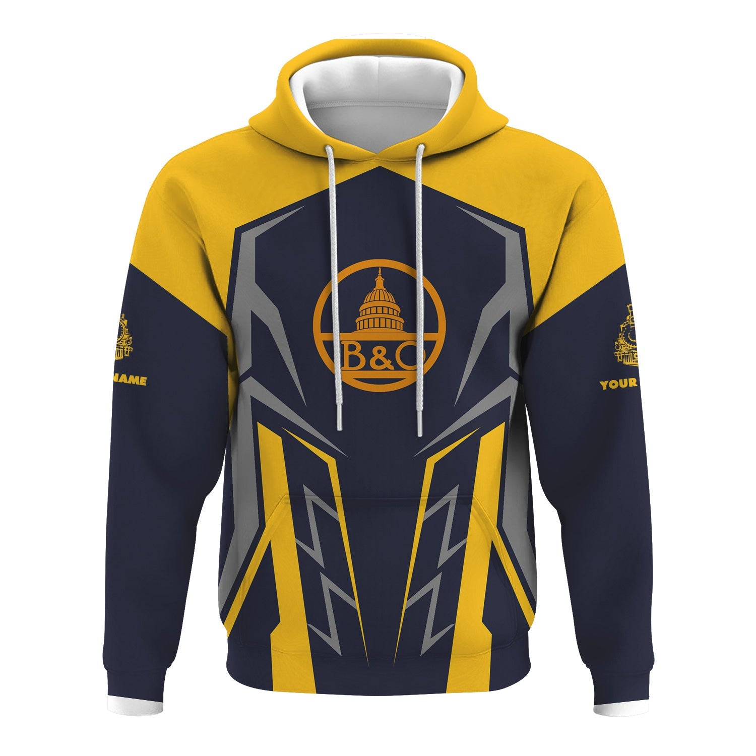 Railspirit Personalized Baltimore and Ohio Railroad Hoodie Futuristic Design with Custom Job B&O Train Zip Up Hoodie