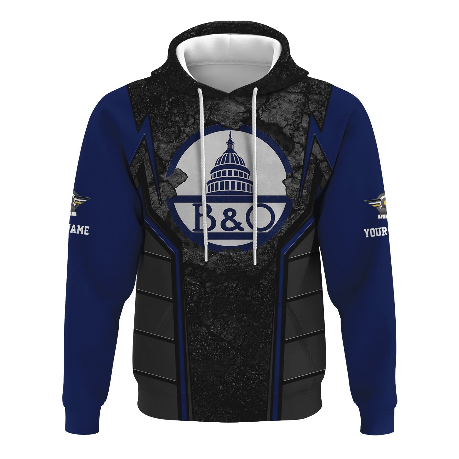 Railspirit Personalized Baltimore and Ohio Railroad Hoodie Cracked Metal Design B&O Train Zip Up Hoodie for Rail Enthusiasts