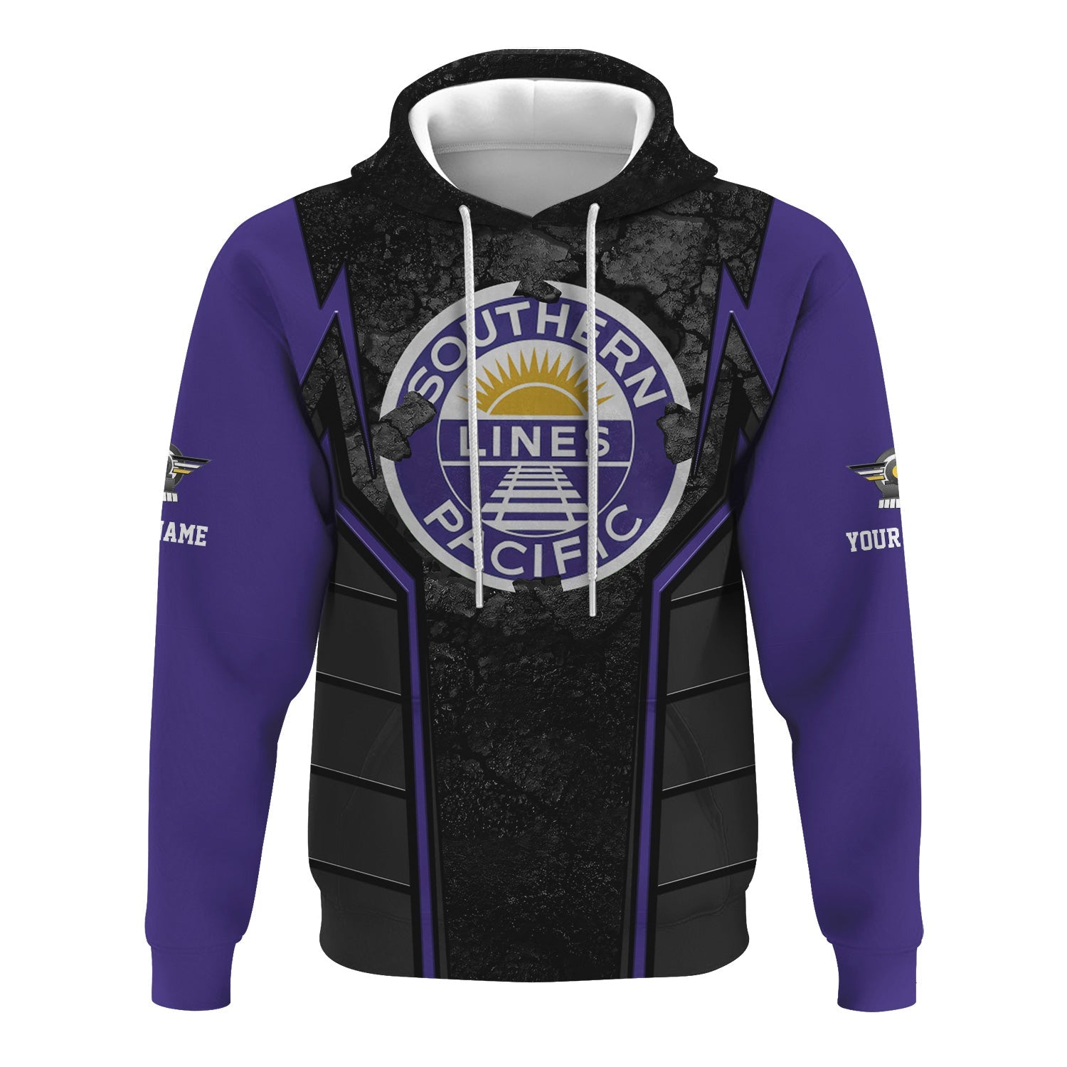 Railspirit Personalized Southern Pacific Railroad Hoodie Cracked Metal Design Train Zip Up Hoodie for Rail Enthusiasts