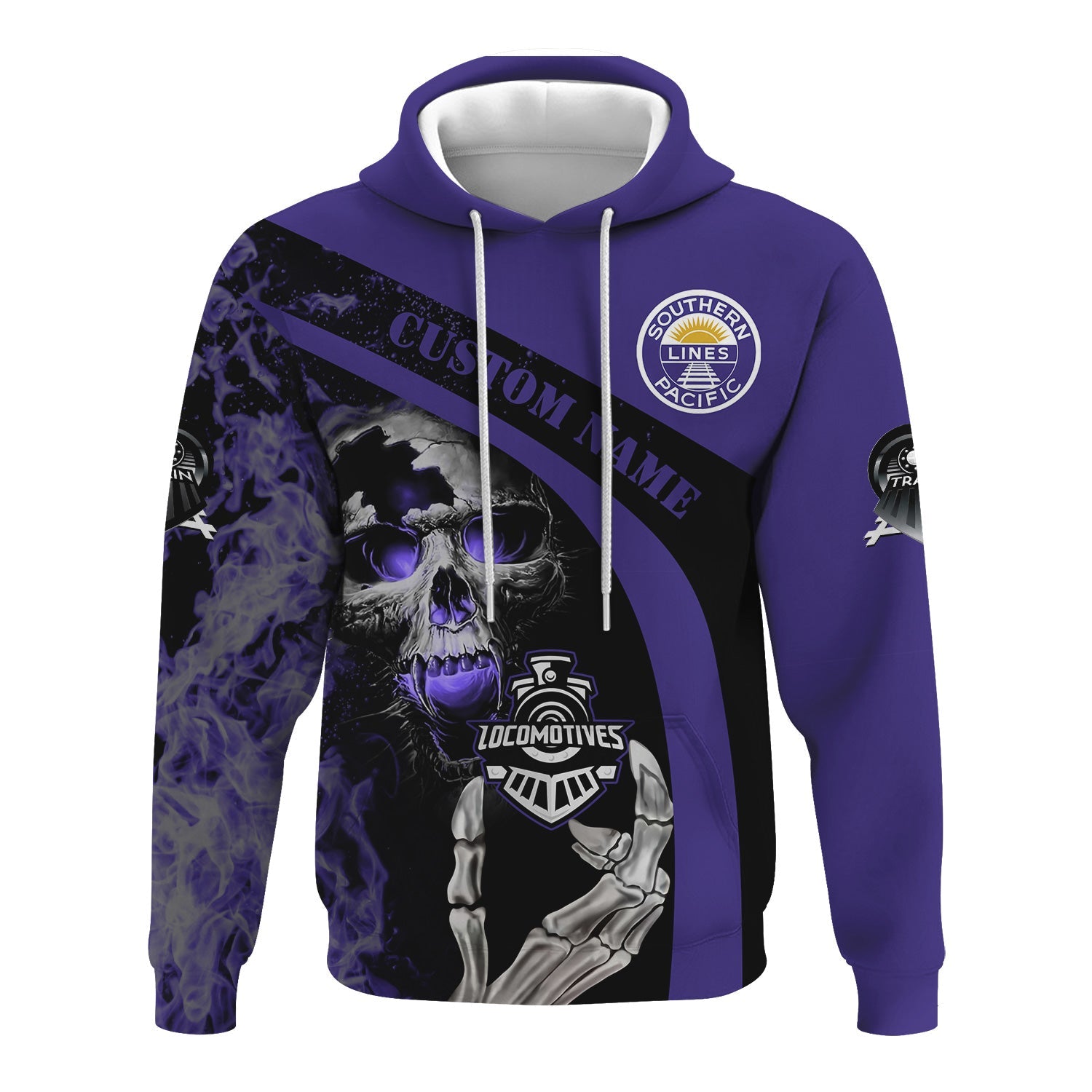 Railspirit Personalized Southern Pacific Railroad Hoodie Flame Skull Design Train Zip Up Hoodie for Locomotive Fans
