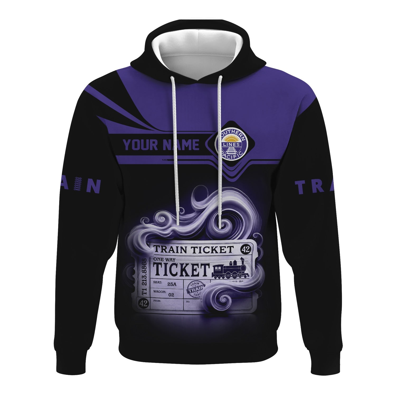 Railspirit Custom Name Southern Pacific Railroad Hoodie American Train Ticket Printed Zip Hoodie