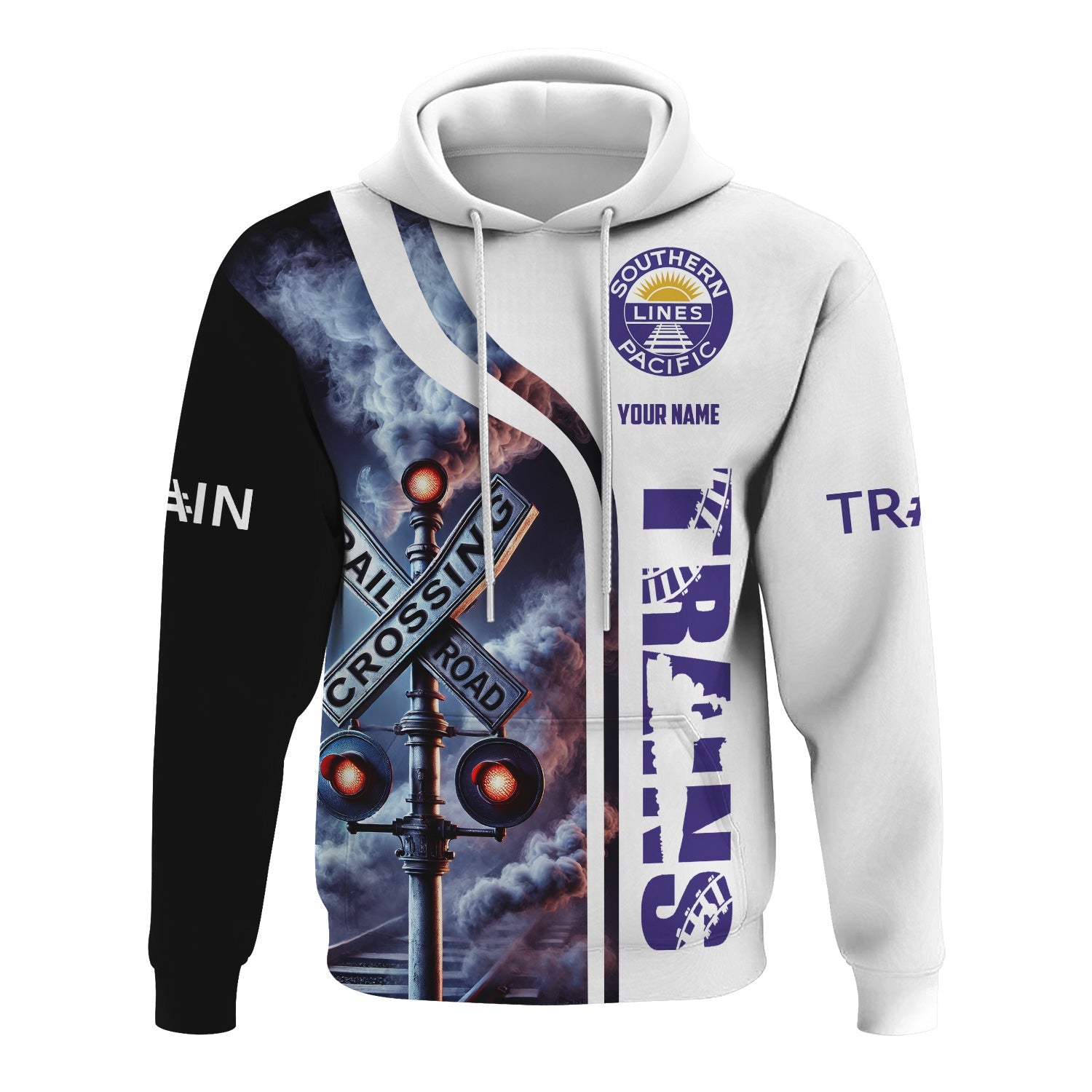 Railspirit Custom Name Southern Pacific Railroad Hoodie Railroad Crossing Sign Printed Zip Hoodie