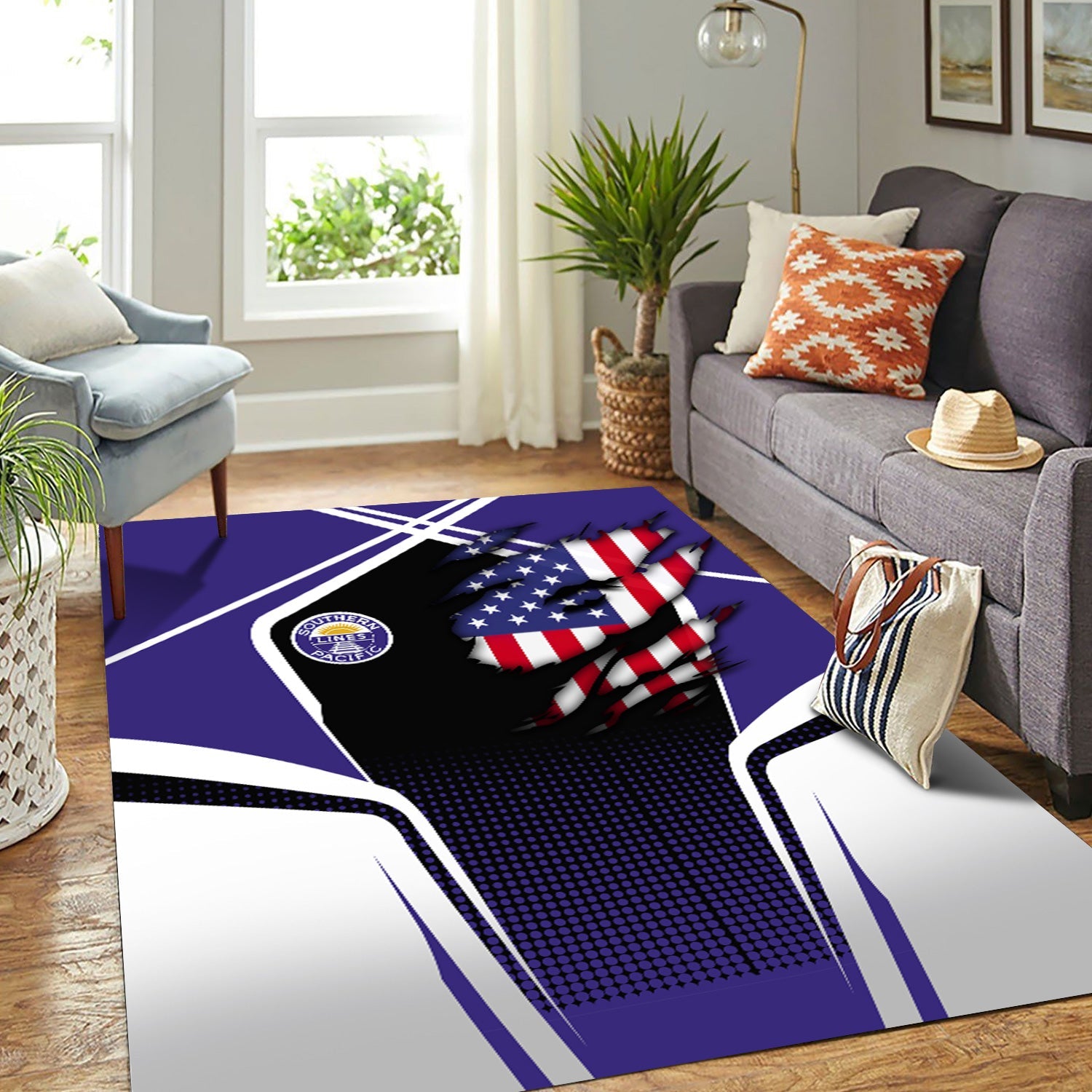 Railspirit Personalized Southern Pacific Railroad Area Rug American Eagle Vintage Train Rug
