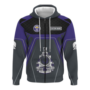 Railspirit Personalized Southern Pacific Railroad Hoodie Steam Locomotive Engine Graphic Train Zip Up Hoodie All Over Print