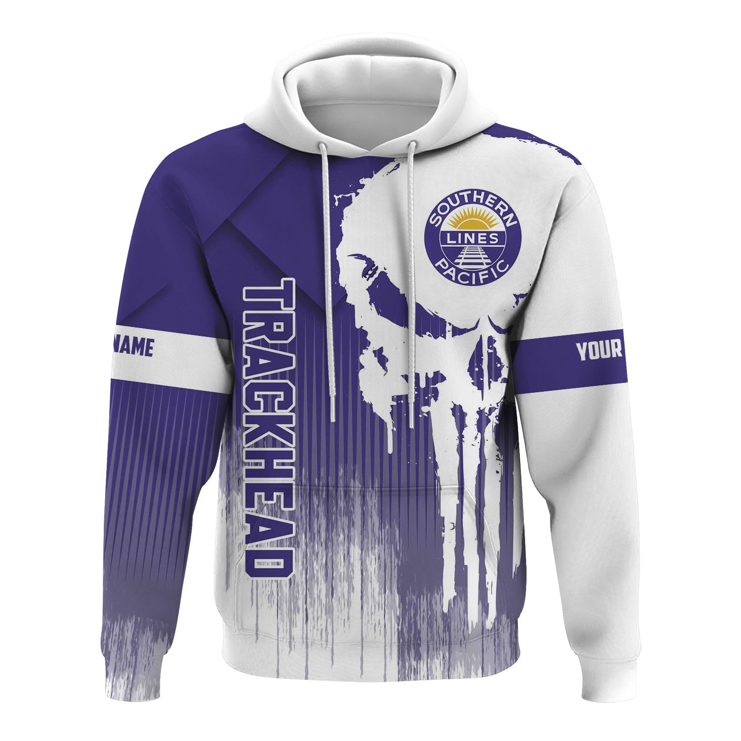 Railspirit Personalized Southern Pacific Railroad Hoodie Skull Design with Custom Job Train Zip Up Hoodie for Trackhead Crew