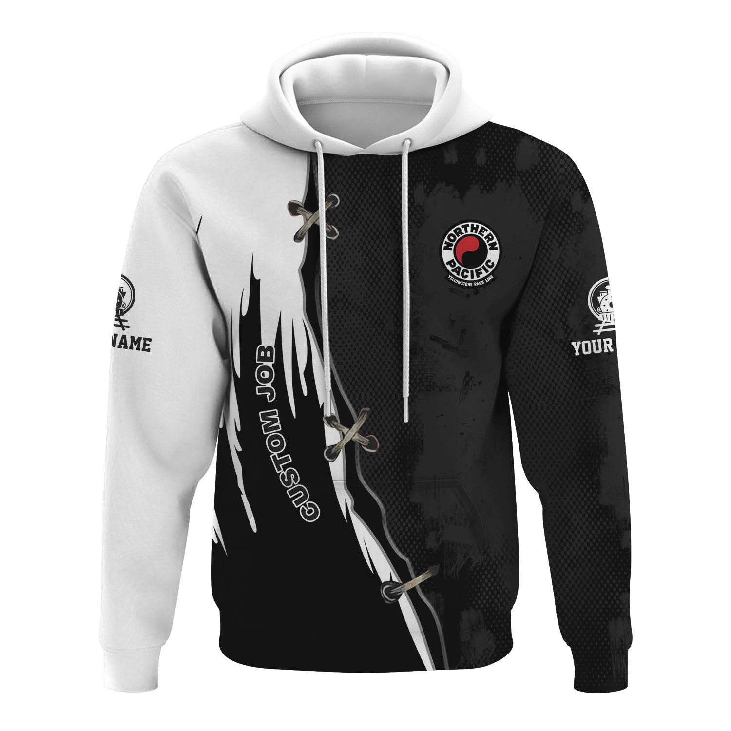 Railspirit Personalized Northern Pacific Railway Hoodie Retro Stitches Design with Custom Position Train Zip Up Hoodie
