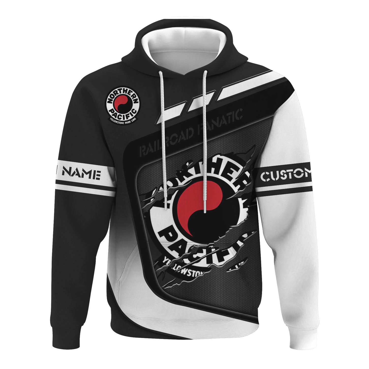Railspirit Personalized Northern Pacific Railway Hoodie Ripped Texture Style Train Zip Up Hoodie For Railroad Fanatic