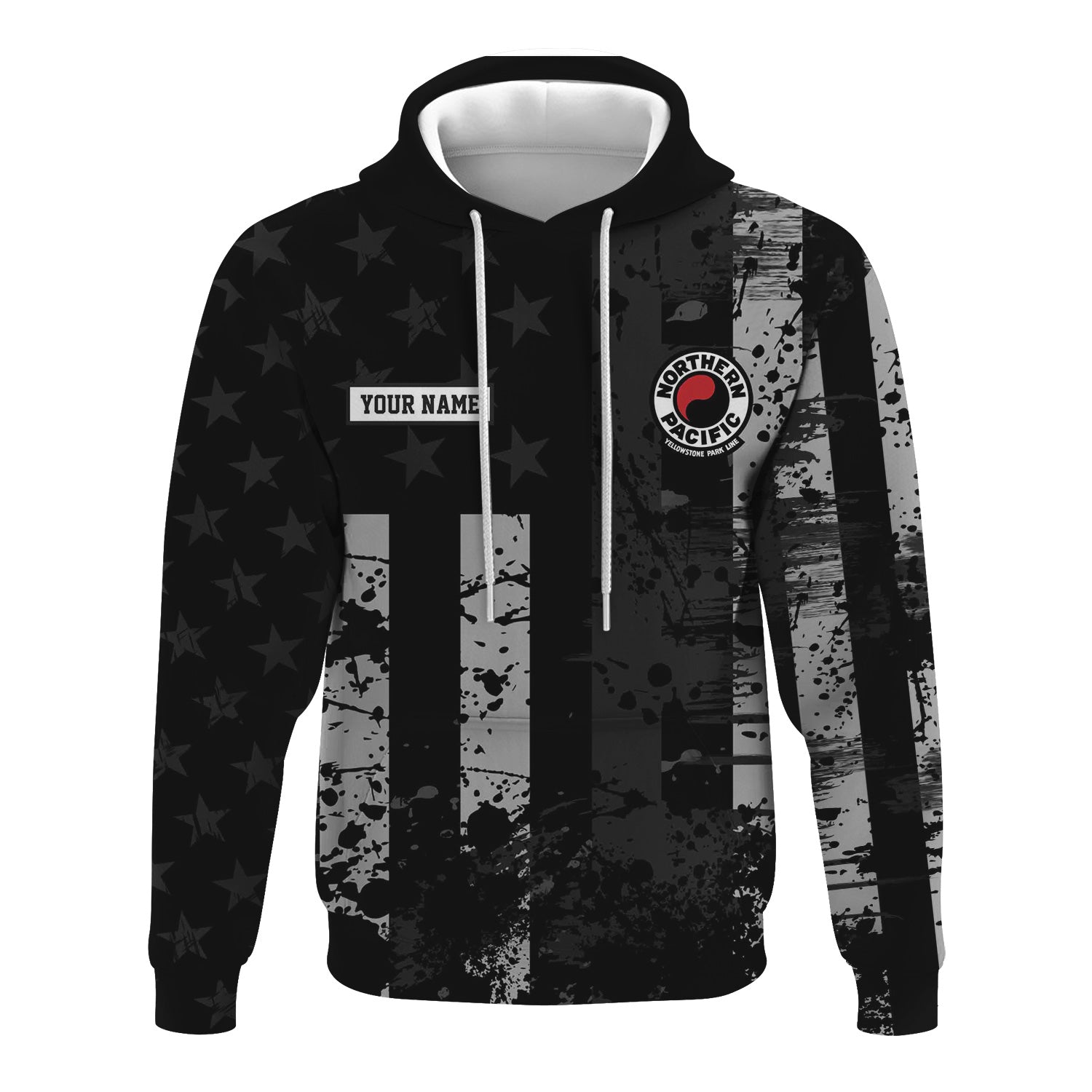 Railspirit Personalized Northern Pacific Railway Hoodie Artistic Paint American Flag Style Train Zip Up Hoodie