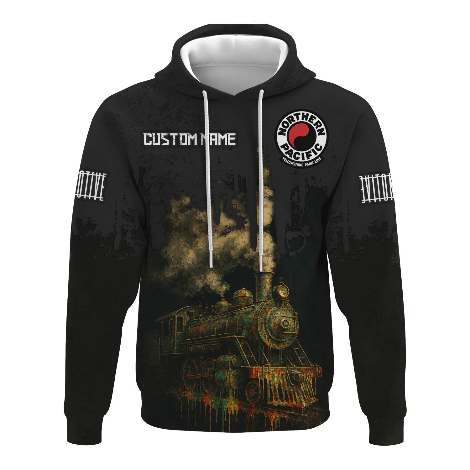 Railspirit Personalized Northern Pacific Railway Hoodie Vintage Train Art Style Zip Up Hoodie For Locomotive Fans