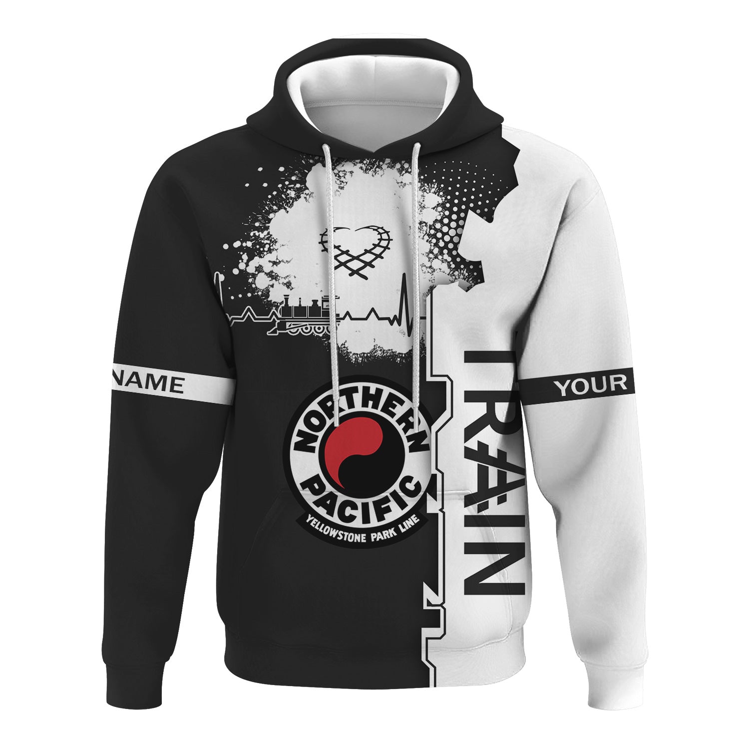 Railspirit Personalized Northern Pacific Railway Hoodie Engine Heartbeat and Track Love Style Zip Up Hoodie Gift Idea For Train Lovers